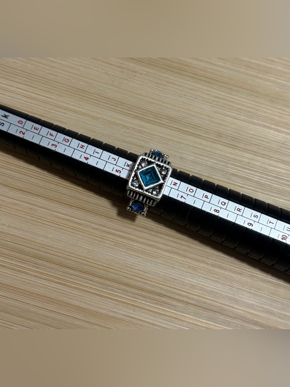 Silver Tone Blue Square Gemstone Ring